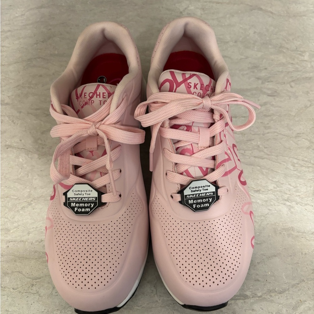 Skechers Women's Pink Sneakers. Steel cap toe.